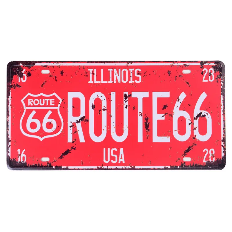 USA Vintage Plate Metal Tin Signs Route 66 Car Number Garage Decor License Plaque Poster Club Wall Pin Up Poster 30*15CM C4