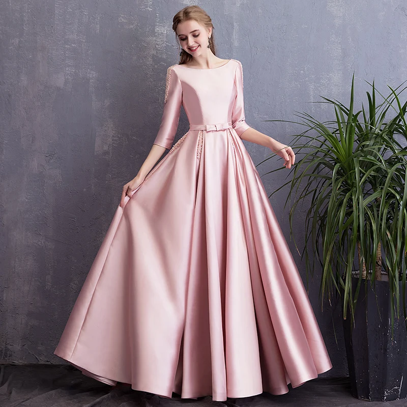 CEEWHY Pink Formal Dresses Evening Gown Plus Size Elegant Beading Evening Dress Long Sleeve Prom Dress Women Robe de Soiree CEEWHY Pink Formal Dresses Evening Gown Plus Size Elegant Beading Evening Dress Long Sleeve Prom Dress Women Robe de Soiree