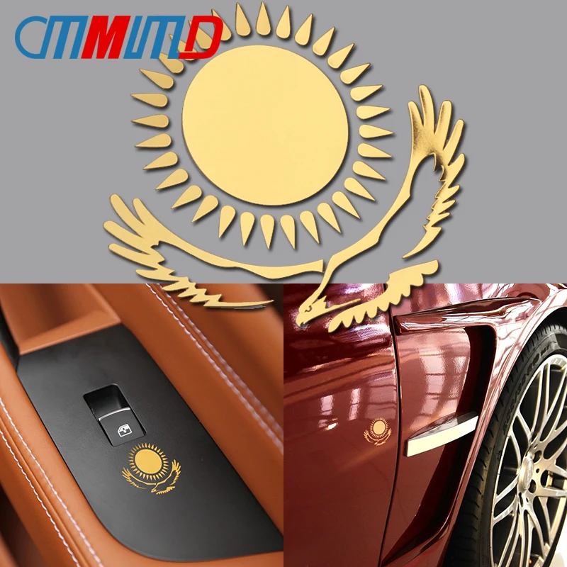 

Car Styling Republic of Kazakhstan flag sun eagle emblem Sticker Motorcycle decoration Decal Auto Body Window Badge