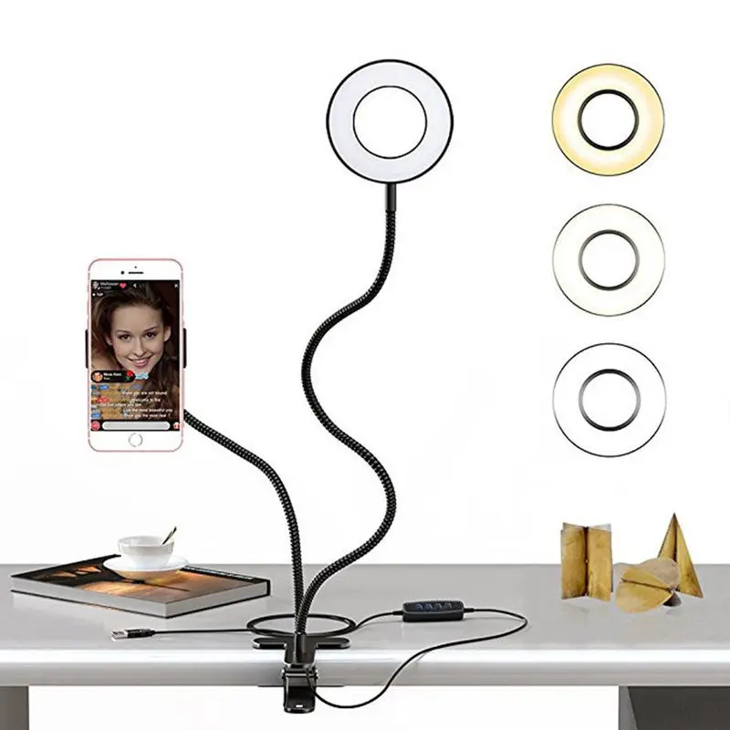 Фотостудия селфи светодиодный светильник-кольцо с держатель для мобильного или сотового телефона для Youtube Live Stream макияж камера лампа для iPhone Android