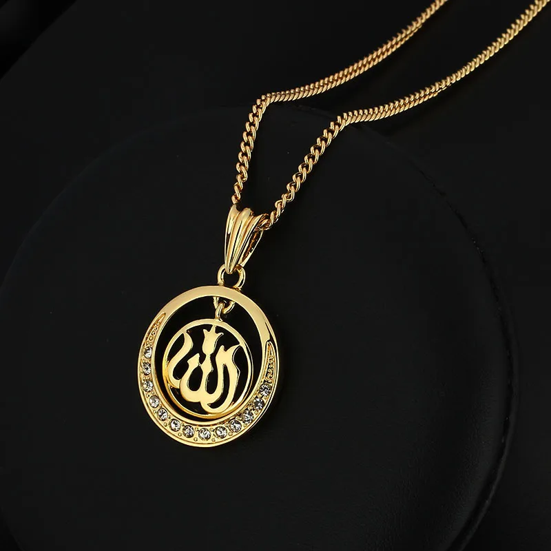 MEEHEE Statement Gold color Muslim Round Necklace Women Rhinestones