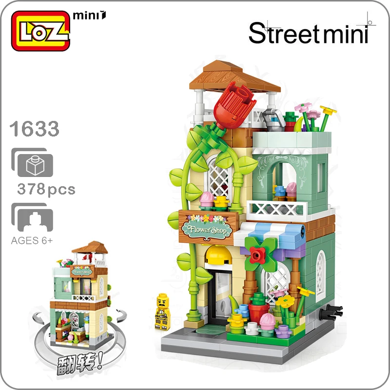 LOZ City Street серия 1633 цветочный завод магазин 3D модель 378 шт DIY Мини блоки кирпичи