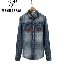 Для мужчин Джинсы для женщин Рубашки для мальчиков Для мужчин хлопок Европейско-американский Джинсовые рубашки мужской Однобортный тонкий ковбой Camisas CHEMISE Homme Plus