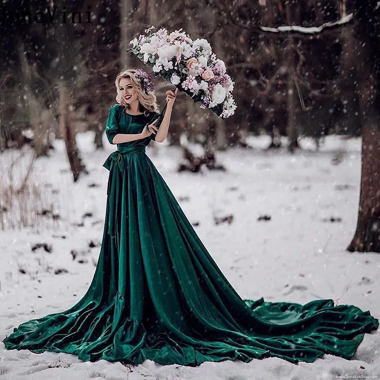 dark green velvet gown