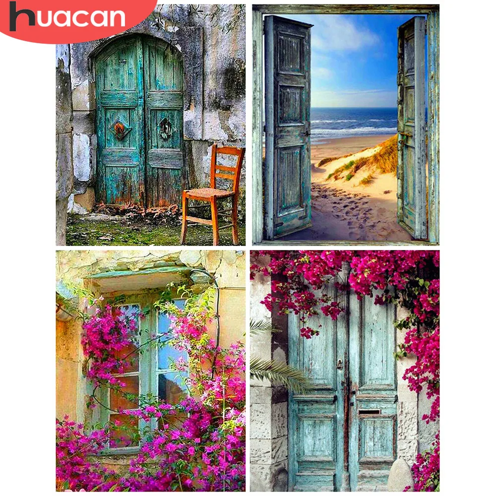 

HUACAN Diamond Embroidery Sale Door Full Square/round Diamond Painting Landscape Resin Drill Picture Rhinestone Beadwork