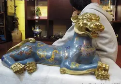 Королевский Бронзовый 24 К золото перегородчатой эмали фэн-шуй Китайский Зодиак статуя тигра
