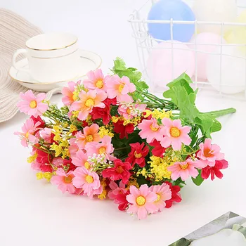 Artificial Silk Daisy Flower Decorative Real Touch Fake Flower Wedding Decoration Floral Bouquet Home Party Garden Supplies