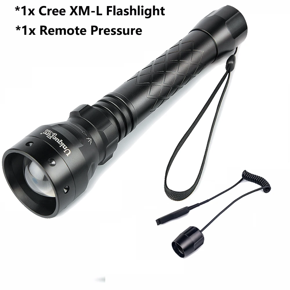 

Uniquefire Rechargeable Flashlight UF-1502 Cree XM-L T6 LED Zoom 5 Modes Black Waterproof Outdoor Lamp Torch+Remote Pressure