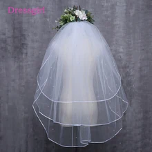 Высокое качество мягкая Свадебная Иллюзия платье белого цвета и цвета слоновой кости 3 T лента краями с жемчугом Свадебные фаты для невест