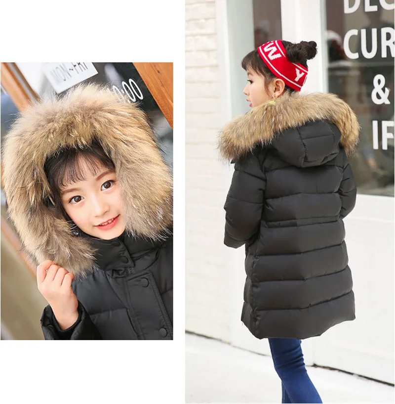 Children Clothing Winter Jacket for Girls Warm Down Jacket Fur Collar Hooded Outerwear Coat Kids Parka 4 6 8 10 12 13 Years