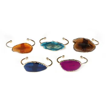 

dankaishi Fashion Cuff Bracelet Half Open Gold Color Bangle Any Wrist Size for Women Natural Stone Color Quartz Crystal Jewelry