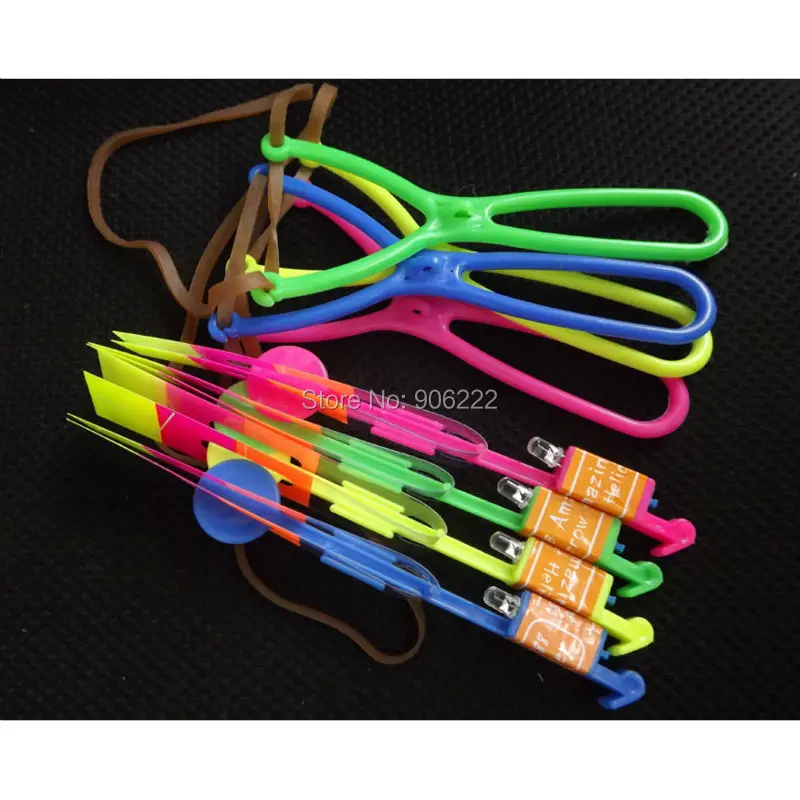 

8 pieces Big Size Blade Y Shape Slingshot LED Copter Lighting up Toy Led Arrow Helicopter Flying Rocket