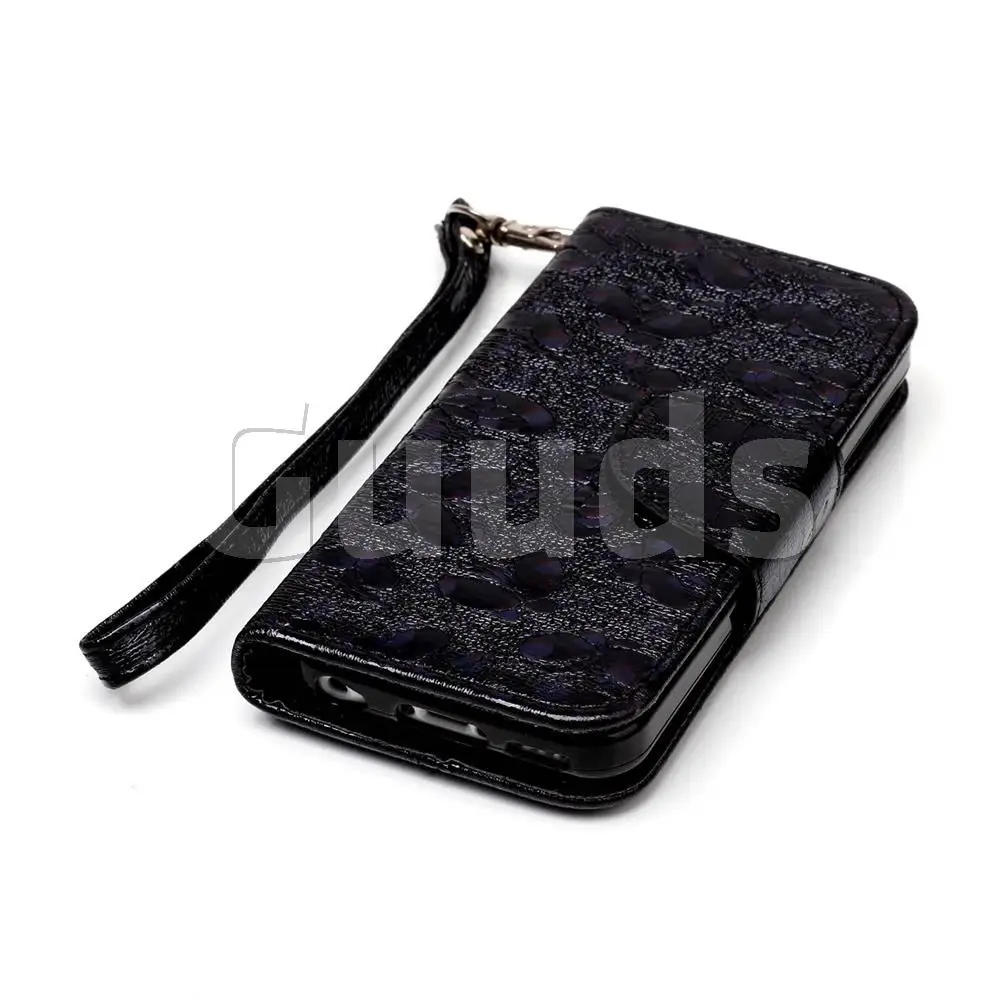 Luxury Laser Butterfly Optical Maser Leather Wallet Case for iPhone 5c - Black
