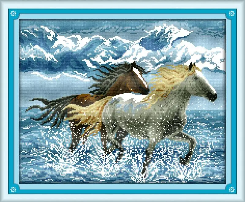 

Running Horses Pattern 14CT 11CT DIY Needlework DMC Cross Stitching Counted Cross Stitch Kits For Embroidery Home Decor Crafts