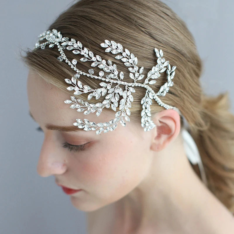 

Luxury Crystal Leaf Bridal Headpiece Tiara Wedding Hair Accessories Hair Vine Handmade Headband Crown Party Jewelry For Bride