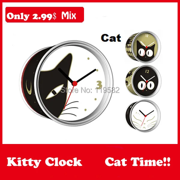 2015 Wholesale DIY White Cat And Black Kitty Clocks Gifts Wall