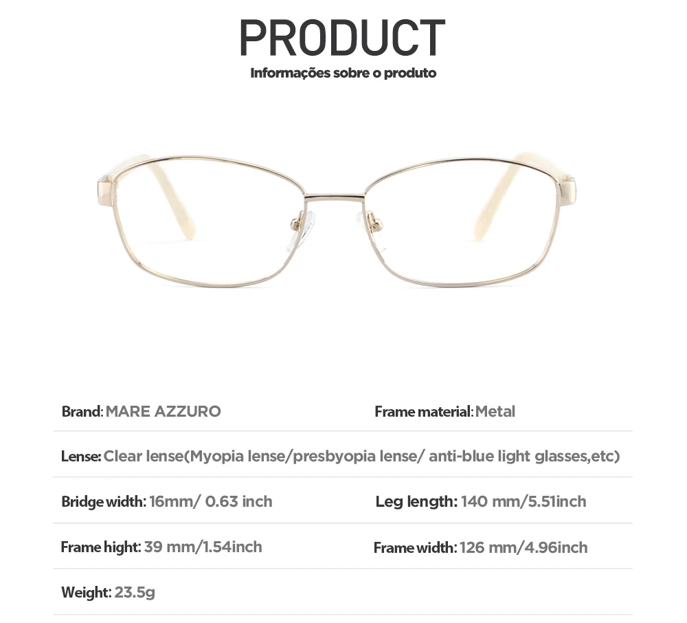 Оптические очки по рецепту, оправа для женщин, очки для близорукости, оправа для очков, винтажные, металлические, золотые, прозрачные очки, Маре, AZZURO OC3014