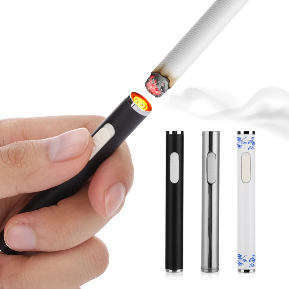 

USB Charging Touch Sensing Switch Lighter Windproof Flameless Electronic Cigar Cigarette with Long Neck No Gas Electric Lighters