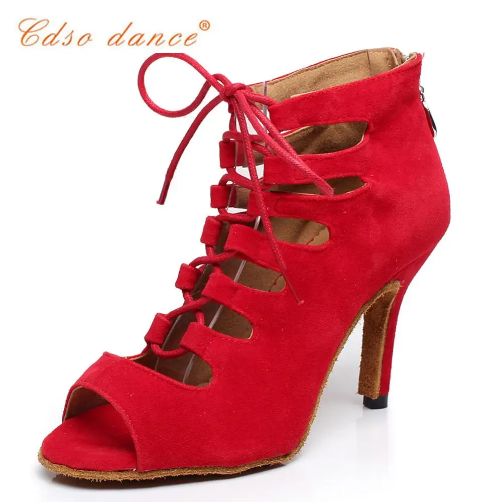 Cdso dance brand shoes 10312 Red /blue suede salsa shoe,Women's Satin Latin /Ballroom Dance Shoes - Цвет: 3.35 inch heel Red