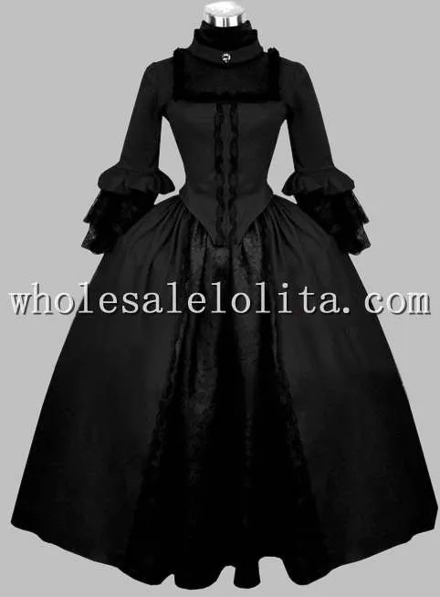 Готический Черный Бархат Викторианской Эпохи Dress Хэллоуин Бал-Маскарад Тема Костюм