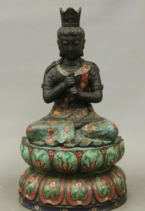 

S01675 20" Tibet Buddhism Cloisonne Purple Bronze Kwan-Yin Lotus Maitreya Buddha Statue (B0328)