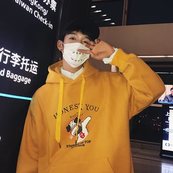 

2019 Autumn New Korean Long-sleeved Round Neck Personality Print Pattern Mosaic Tide Male Couple Students Loose Casual Pullover