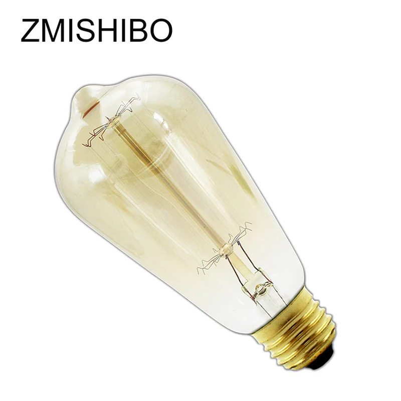 ZMISHIBO Ретро углеродная лампа накаливания E27 110-220 V 40 W ST64 A60 G95 T45 Стекло крышка теплый белый лампа накаливания Вольфрам светильники Эдисона - Цвет: ST64 110V to 130V