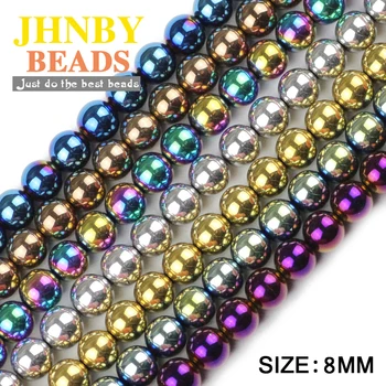 

JHNBY AAA Round Hematite 8mm 50pcs Natural Stone Plating 7 color Loose beads ball for Jewelry bracelets Making DIY Accessories