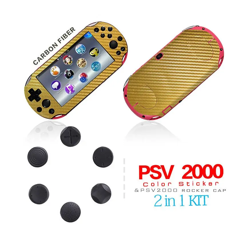 

Game accessories Carbon Fiber Golden Skin Sticker Cover for PS vita PSV Full Body Vinyl Decal + 6pcs Analog Stick Silicone Cap