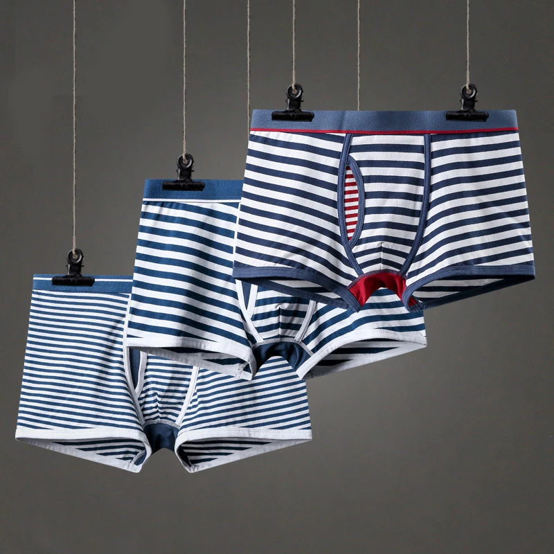 

Men's Striped Boxer Shorts/Sexy Trunk Open Fly Underwear Classic Colorful Stripe Soft Boxer Breathable Cotton Brand Underpants