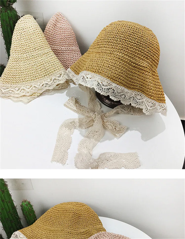 2018 Hot Sale French Mori Girl Style Lace Sunshade Straw Hat Summer Take a Holiday Windproof Beach Hat ACA31 (20)