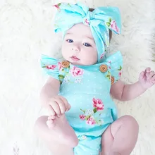 2 pçs/set bebê Conjunto de roupas meninas Do Bebê Recém-nascido Meninas Roupas Headband do Floral One-pieces Romper Sunsuit Set 0- 24 m