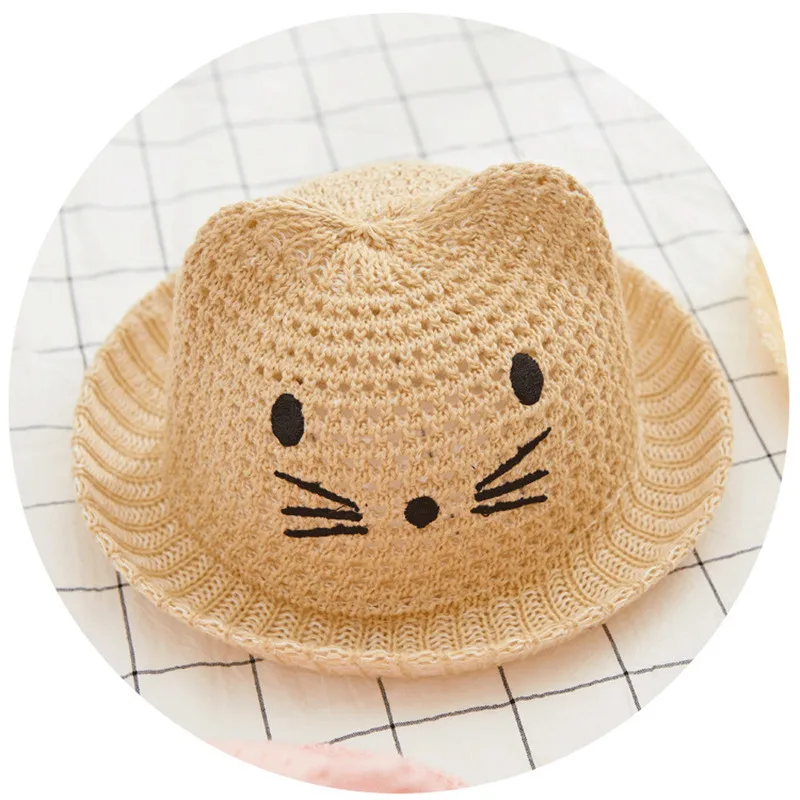 Новые весенне-летние милые детские солнцезащитные головные уборы с кошачьими ушками соломенная шляпа для девочек и мальчиков Солнцезащитная шляпа рыбака детская Панамка для младенцев