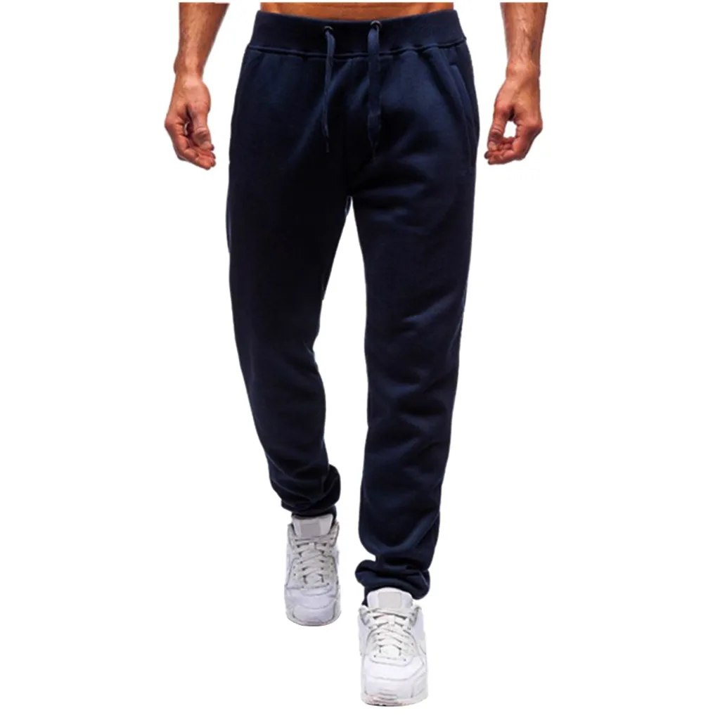 Sweatpants الرجال السراويل الأزياء ركض لون نقي عارضة جيب الرياضة العمل عارضة بنطلون السراويل السراويل الترنك