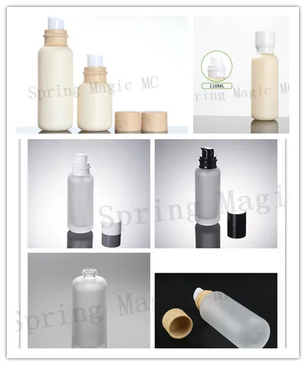 

50PCS 110ML Frosted Glass Bottles With Wood Grain/White/Black Lid Portable pump Lotion Glass Bottle Empty Cosmetic Containers