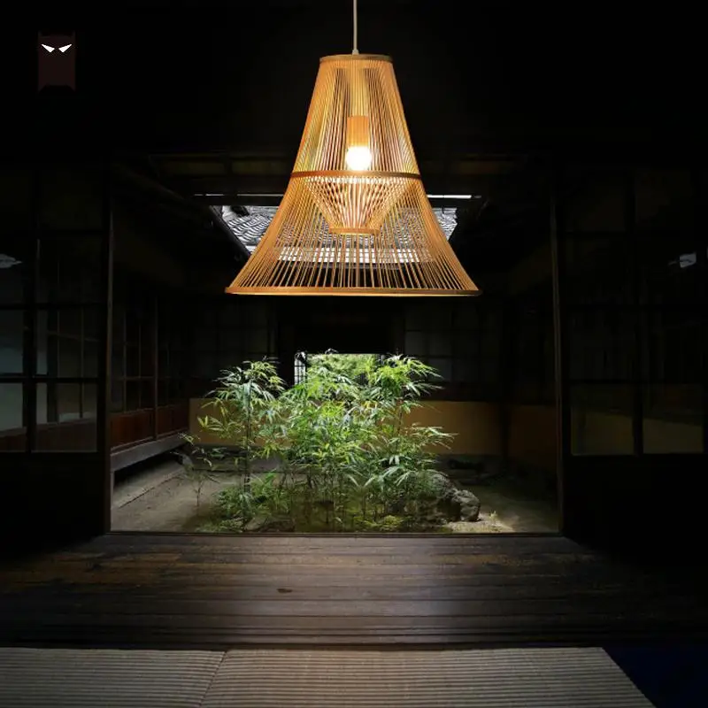 Бамбук плетеная из ротанга тенты подвесной Современный осветительный прибор ремесло висячая Потолочная люстра E27 E26 Светодиодный лампа