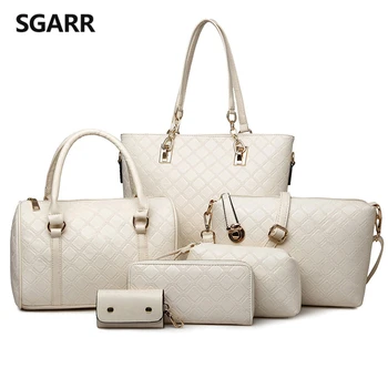 

black/beige/blue/golden/coffee women composite bag handbag buy 1 present 5 pieces shoulder bag clutch bag wallet key wallet