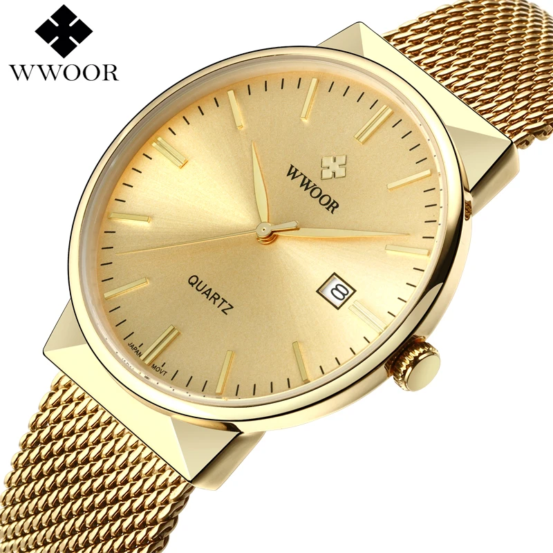 Vente WWOOR Hommes Étanche Entreprise Montre À Quartz Hommes Montres Top Marque De Luxe Or Stainess Acier Sport Poignet Montre Homme Analogique Horloge
