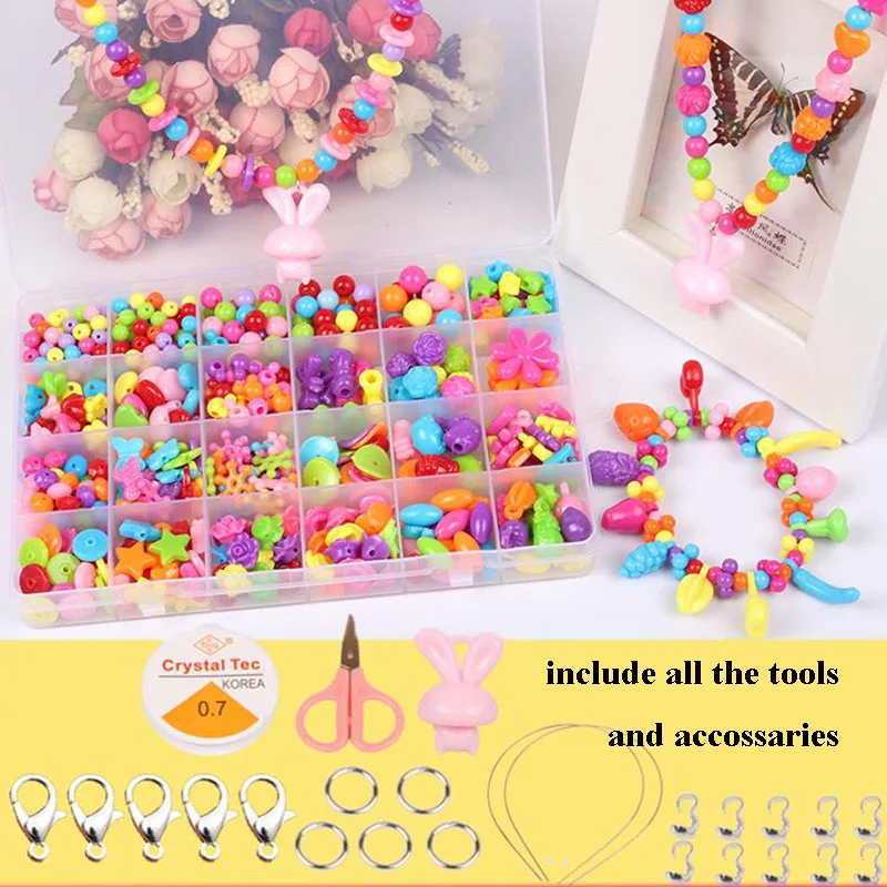 Дешево 24 решетки DIY бусы для детей игрушки ручной работы акрил loom bands бисером собрать Блок Игрушки для девочек, бесплатная доставка