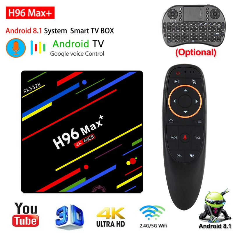 H96 Max plus Smart Android 8 1 ТВ коробка 4 Гб 64 H.265 K проигрыватель Google Wi-Fi 2 4G/5G Media Player голосовой