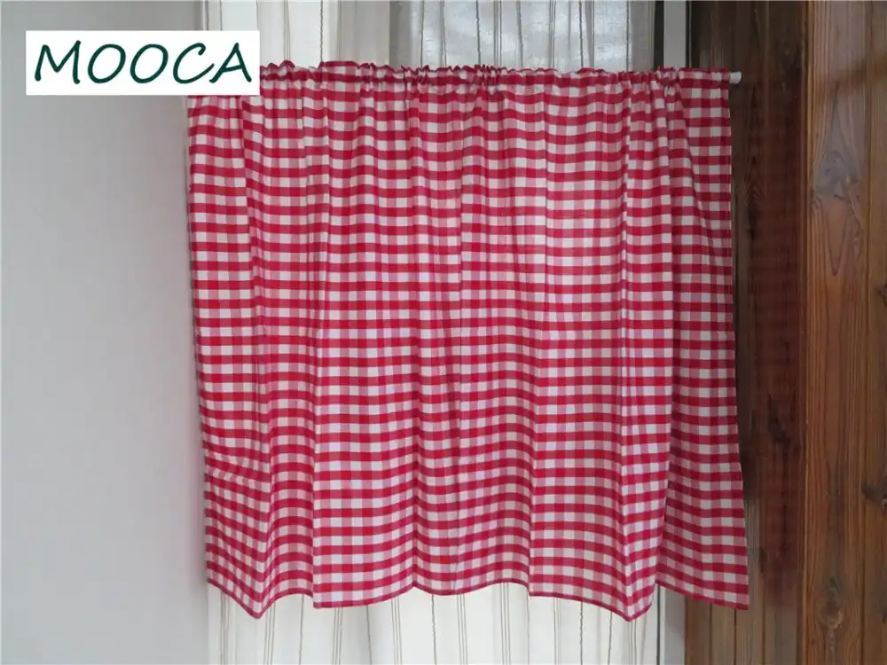 Valance Set Curtains For Kitchen Red White Gingham Checkered Plaid