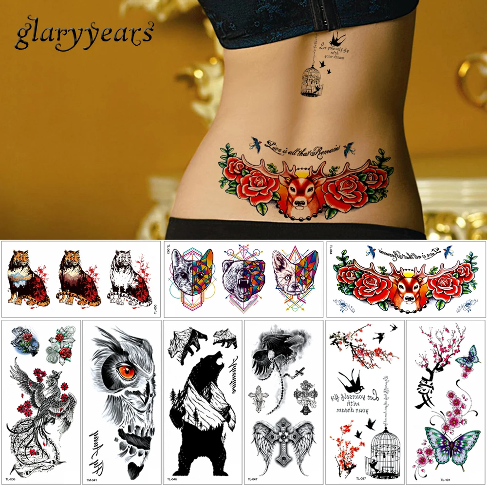 

glaryyears 25 Designs 1 Sheet Animal Body Tattoo Sticker WST-TL Waterproof Decal Fox Tiger Image DIY Body Temporary Tattoo Anime