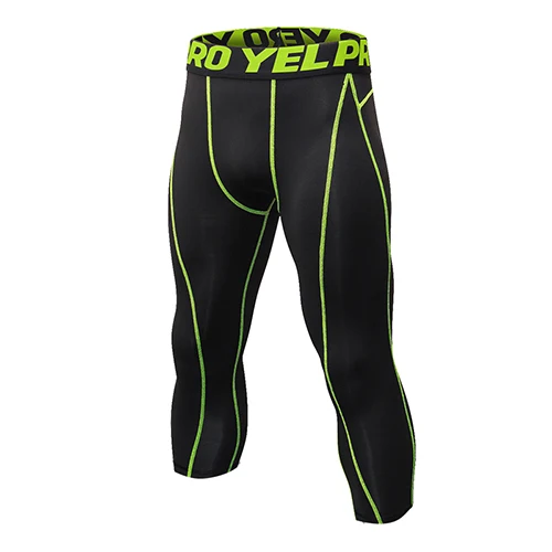 Мужские компрессионные штаны 3/4, Компрессионные Леггинсы для бега, спортивные брюки, тренировочные брюки, облегающие леггинсы для мужчин - Цвет: Black with Green