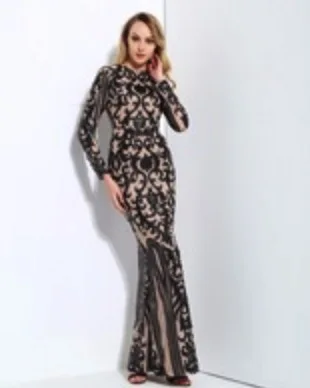 Женское длинное платье Love&Lemonade, черное платье с геометрическим узором и блестками, модель LM0590 - Цвет: BLACK