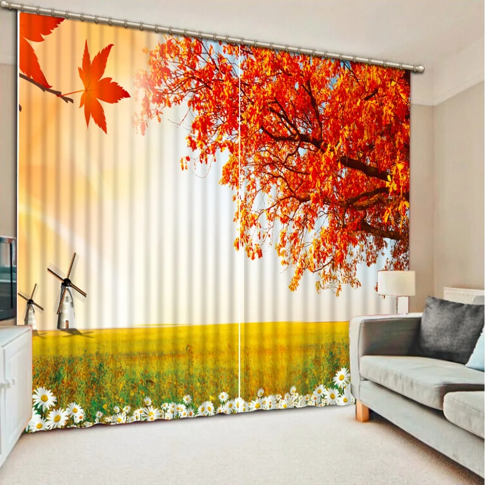 Customize 3D Curtains For Living Room Photo Print Maple landscape