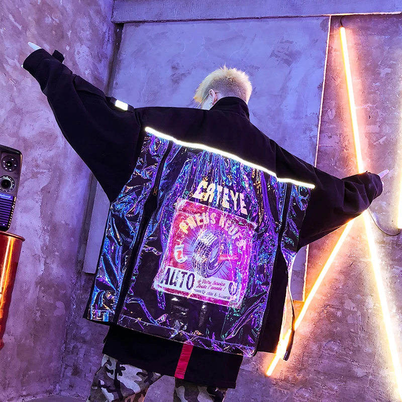Réfléchissant La Hommes hop Travail Lâche À De Ins Hip Veste Gris Personnalité Mode Vêtements Nouveau Discothèque 2019 Avec Retour jRA354Lq