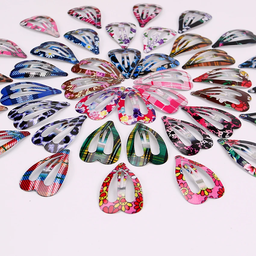 12PCS The New Love Heart Shape Hair Clips Girls Fashion Print Floral Colorful Hairpins Women Hairpin Hair Accessories hair accessories for brides