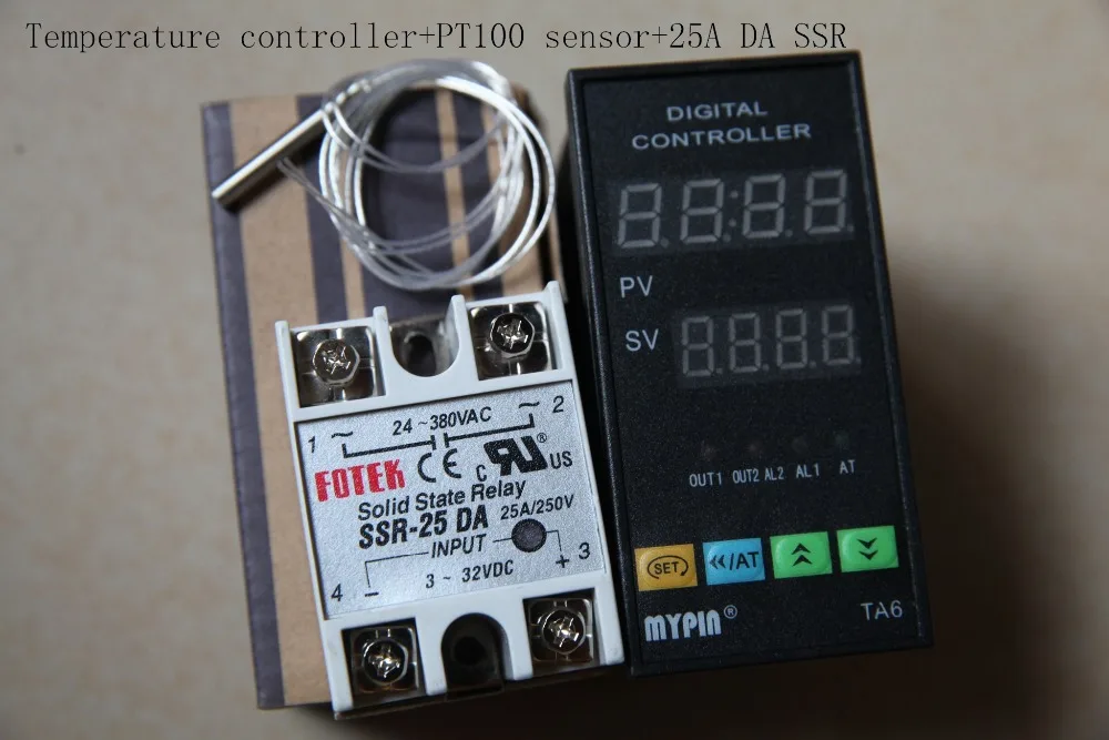 

90-265VAC/DC Dual Digital F/C PID Temperature Controller Thermostat TA6-SSR 2 SSR outputs 1 relay Alarm+ PT100+25A SSR DA