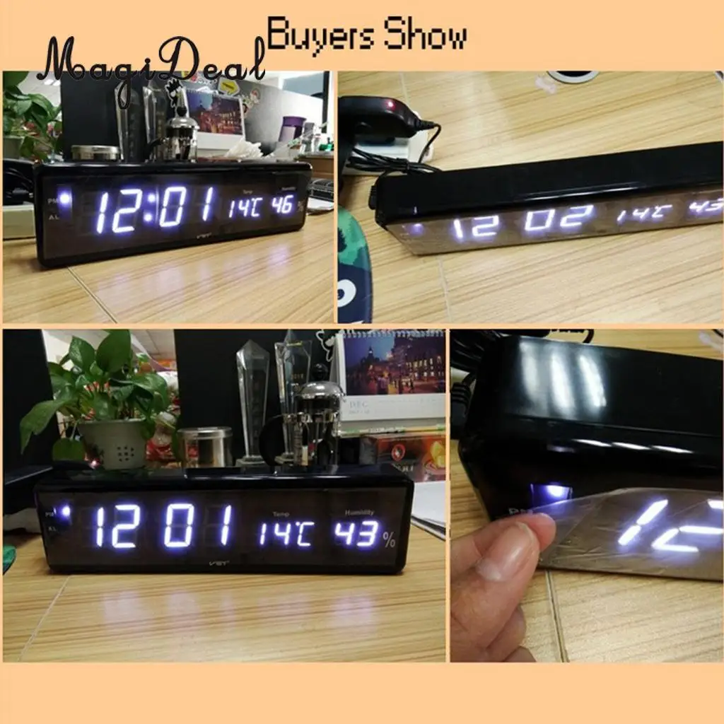 LED Digital Alarm Clock Desk Table Weather Station Desk Temperature Hygrometer Electronic Clock EU Plug