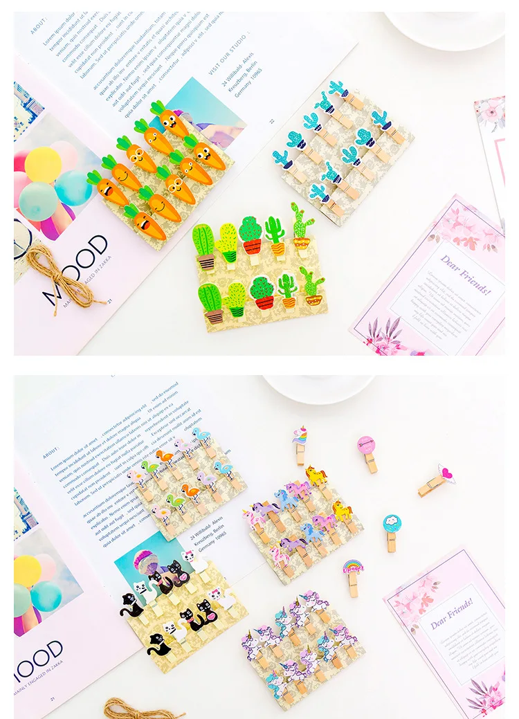 10 pieces/lot) Cute Cartoon Color Small Wooden Clip Hanging DIY Photo Small Clip Wooden Cartoon Photo Clip